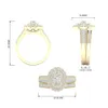Med sidogonter 2st diamantparringar Set Woman Wedding Engagement Sterling Silver Ring Shining Luxury 5a Zircon 14K Gold Classic SMEEXKE 230701