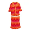 Tvådelt klänning Sweet Wave Stripes Kintade korta kjolar Set Women Summer Baddie Set Female Sleeve Tops Mini Outfits 230630