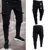 Mode Black Jean Men denim Skinny Biker Jeans förstörde Frayed Slim Fit Pocket Cargo Pencil Pants Plus Size S-3XL2781