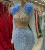 2023 ASO EBI Sky Blue Mermaid Prom Dress Pärled Crystals Evening Formal Party Second Reception Birthday Bridesmaid Engagementklänningar Klänningar Robe de Soiree ZJ682