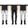 Hela fashionstil män rippade jeans klassiskt denimtyg förstörde manliga byxor elastiska 3 färger hiphop bekväm stretch tro243j