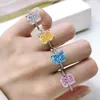 With Side Stones OEVAS 100% 925 Sterling Silver 8*10mm Yellow Pink Aquamarine High Carbon Diamond Radiant Cut Rings For Women Party Fine Jewelry 230701