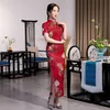 Etnische Kleding Rode Chinese Bruid Trouwjurk Grote Maat 3XL Satijn Cheongsam Print Bloemen Qipao Traditionele Mandarijn Collar272S