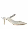Sapatos femininos Bing de couro coberto de brilhos Summer Sliver Sapatos Mules enfeitados com joias Sapatos de noiva com bico fino