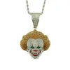 Hip Hop Rapper pingente de diamante brilhante colar de ouro cosplay clássico Joker palhaços pingente micro-inset zircão jóias 76 cm acessório de clube noturno Cadeia de suéter 1394