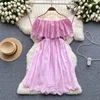 Korea Chic French Ruffled A-line Dress Women Slash Neck Summer Slim Holiday Party Clothes Vestidos Elegantes Para Mujer 2023