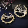 Lampadario penzolante DOREMI Bling Cuore Nome Orecchini di bambù Lettera personalizzata Hoops Bamboo Iced Out Nomi Big Hoop Nome personalizzato Orecchini Regalo donna 230701