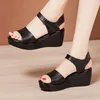 الصنادل 2024 580 Summer Wedges Women's 6cm Middle Heel Platform مريح أسود أحمر أبيض