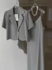Tvådelt klädkontor Lady Suits Short Sleeve Blazers Slim Sleeveless Slip Midi Dresses Passar Spring Summer Elegant Women 2 Set 230630