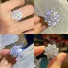 With Side Stones Luxury Sun Flower Ring 2 Diamond Lotus Ring Women Fancy Wedding Rings Sterling Silver Fine Jewelry Set 230701