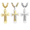 Pendant Necklaces Religious Catholic Crucifix Jesus Cross Necklace for Men Gold Color Cross Pendent with Bible Necklace Men Jewelry Gifts 230701