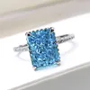 With Side Stones OEVAS 100% 925 Sterling Silver 8*10mm Yellow Pink Aquamarine High Carbon Diamond Radiant Cut Rings For Women Party Fine Jewelry 230701