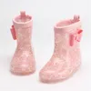 Buty Pvc Rainboots Baby Waterproof Pluszowe buty do chodzenia maluch dziewczyna chłopiec kreskówki deszczowe buty antiskid gumowe kostki do szkoły 230701