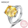 Med sidogenar 100% 925 Sterling Silver Created Citrine Diamonds Gemstone Wedding Engagement Ring Fine Jewelry Present grossist 230701