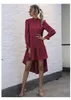 Fashion Women's Solid Long Sleeve Irregular Half High Neck Dress lace peplum midi dresses