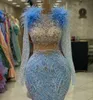 2023 ASO EBI Sky Blue Mermaid Prom Dress Pärled Crystals Evening Formal Party Second Reception Birthday Bridesmaid Engagementklänningar Klänningar Robe de Soiree ZJ682