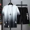 Męskie dresy dla gradientu Gradient Summer Short Sleeve Tshirt Fashion 2 -Place Streetwear 3D Printed Sports Beach Shorts Sportswear 230630