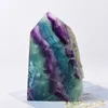 Decorative Objects Figurines Natural Fluorite Quartz Raw Colorful Crystal Point Polished Healing Stone Decoration Ornament Feng Shui Free Metal Frame 230701
