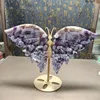 Dekorativa föremål Figurer Natural Energy Lightning Grain Fantasy Amethyst Handcarved Butterfly Wings Home Decartz Crystal Holder 230701