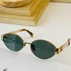 Lunettes de soleil à monture ovale Arc de Triomphe pour femmes CL 40235 Monture miroir en fil d'or pour femme Lentille verte Jambe miroir en métal Signature triple sur la branche Avec sac à lunettes marron