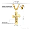 Pendant Necklaces Religious Catholic Crucifix Jesus Cross Necklace for Men Gold Color Cross Pendent with Bible Necklace Men Jewelry Gifts 230701