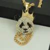 Hip Hop Rapper diamant brillant pendentif collier en or panda pendentif micro-insert bijoux en zircon 75cm accessoire de boîte de nuit chaîne de chandail 1396