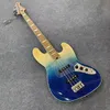 Custom 4 Strings Electric Bass Guitar Colorful Flame Maple Top Body Transparent Mirror Pickguard Roasted Maple Neck WK Single Coil Pickups