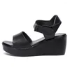 الصنادل 2024 580 Summer Wedges Women's 6cm Middle Heel Platform مريح أسود أحمر أبيض