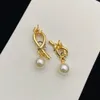 Boucles d'oreilles en perles de créateur plaquées or 18 carats, clous en cristal de marque, bijoux de fête de mariage pour femmes, ne se décolore pas, exquis