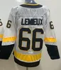 Pittsburgh Vintage Buz Hokey Forması 66 Mario Lemieux Nakış All-Star Blue Beyaz Altın Siyah Alternatif Retro Üniformalar