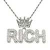 Хип-хоп Рэппер блестящий бриллиантовый кулон золотое ожерелье корона RICH Letters кулон с микро-вставкой из циркона ювелирные изделия 60 см аксессуар для ночного клуба Цепочка для свитера 1395