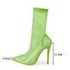 Sandals Designer Mesh Stretch Fabric Ankle Boots Pointed Toe High Heels Female Sexy Crystal Pumps Pole Dance Shoes 230511