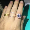 Z bocznymi kamieniami 18K Rose Gold Vintage 3in1 Diamond CZ Pierścień 925 Srebrna biżuteria