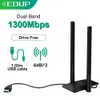 Adattatori di rete Adattatore Wi-Fi EDUP 5ghz Adattatore Usb 3.0 Wi-Fi Antenna Wi-Fi 1300 Mbps Adattatore LAN Ethernet WiFi Dongel per scheda di rete per PC portatile 230701