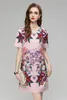 Original Dress Spring and Autumn Women's Beaded Dress Fashion Printed Round Neck Short Sleeve Elegant Dress Monochrome s-XXL Pink