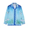 Casablan Camicie stile tropicale Camicie a maniche lunghe di marca hawaiana Camicia con stampa di fiori ed erba di cocco Camicie casual di design hawaiano