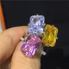 愛好家スクエア5ct aaaaa cz brirtstone Ring 925スターリングシルバーエンゲージメントウェディングバンドリング女性男性チャームパーティージュエリー