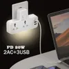 Stromkabelstecker ZUIDID Reiseadapter EU-Stecker Steckdosenleiste 3 USB-Steckdosenstecker 2AC Überspannungsschutz Smartphone-Ladegerät mit LED-Streifen 230701