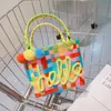 Handbags Ins Children's Candy Color Handbag Baby Girls Wool Ball Woven Rainbow Beach Bag Kids Vegetable Basket Bag KBG057 230701