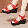 Wedges Damen 2024 Sommersandalen 6 cm Mittelabsatzplattform bequeme schwarze rote Weiß 63876