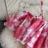 Tie dye imprimé Slip robe station balnéaire robe de plage vent doux taille A-ligne robe de gâteau à volants