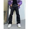 Jeansy męskie kwiaty nerkowca purple streetwearne punty punkowe hip hop liter