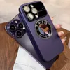 대형 카메라 유리 렌즈 보호 로고 홀 케이스 마그네틱 Magsafe 무선 충전 전화 슬림 매트 PC 커버 For iPhone 14 13 12 11 Pro Max