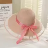 Szerokie brzegowe czapki kobiety letnia słoma kapelusz moda zwykła plażowa przeciwsłoneczna blok kremu ochrona UV Panama Bow Cap Casquette Femme