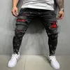 Jeans da uomo traspiranti e comodi con pantaloni skinny con motivo scozzese rosso e nero Cool Street Style204x