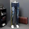 Autumn Holes Patch Jeans Male Elastic Tiger Head Leisure Time Tide Brand Designer Jeans Long Pants Embroidery Printing Tide MX20082648