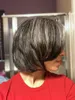 Echt haar salpepper kleur kort menselijk haar bob pruiken Braziliaans natuurlijk krullend zilvergrijs machinaal gemaakt (geen kant) vrouwen top haarstukje dagelijks gebruik 10inch 130% hot selling