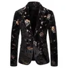Мужские хипстерские черные золотые роза цветочные бронзирование пиджаки ночной клуб мужская куртка для свадебной сцены выпускной певец Slim Fit Blazers240f
