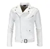 Outono inverno casual jaqueta de couro PU com zíper moda jaqueta de motocicleta masculina justa jaquetas de couro branco M-4XL