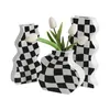 Vaser Creative Home Decor Ceramic Flower Arts Ceramics Checkered Living Room Salon Decoration Pots Tall Vase 230701